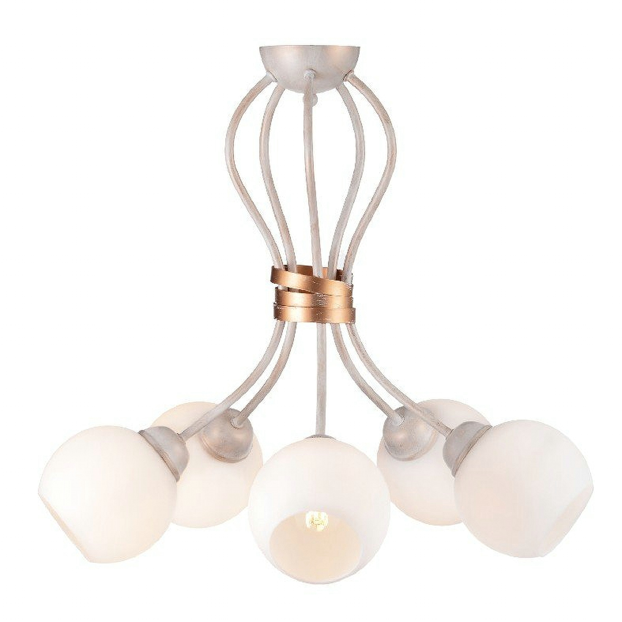 ACA Lighting Κλασσικό Φωτιστικό Οροφής Μεταλλικό με Γυάλινα Καπέλα Λευκό Πατίνα Πεντάφωτο