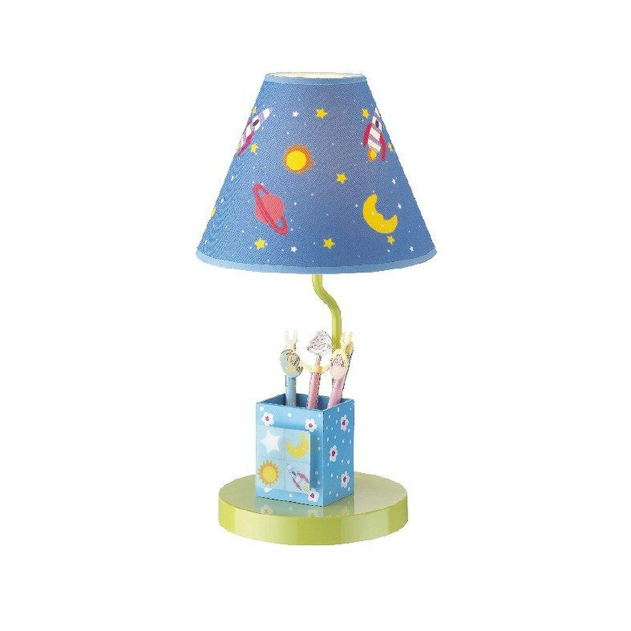ACA Lighting Φωτιστικό Παιδικό Επιτραπέζιο Μεταλλικό με MDF και Υφασμάτινο Καπέλο με Σχέδια του Διαστήματος